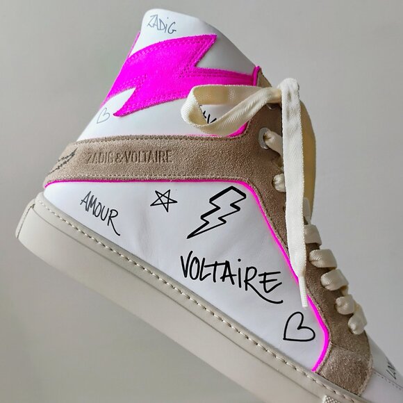 Zadig & Voltaire Women High Flash 100% Leather Sneaker with Side Zip in Paradise - Picture 7 of 16